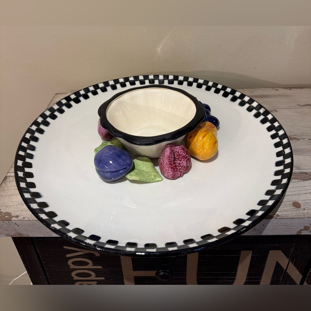 Vintage Cali 3D Raised Fruit Chip and Dip Ceramic Platter